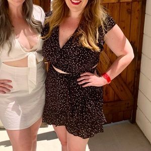 Black Floral Matching Skirt Set with Wrap Top